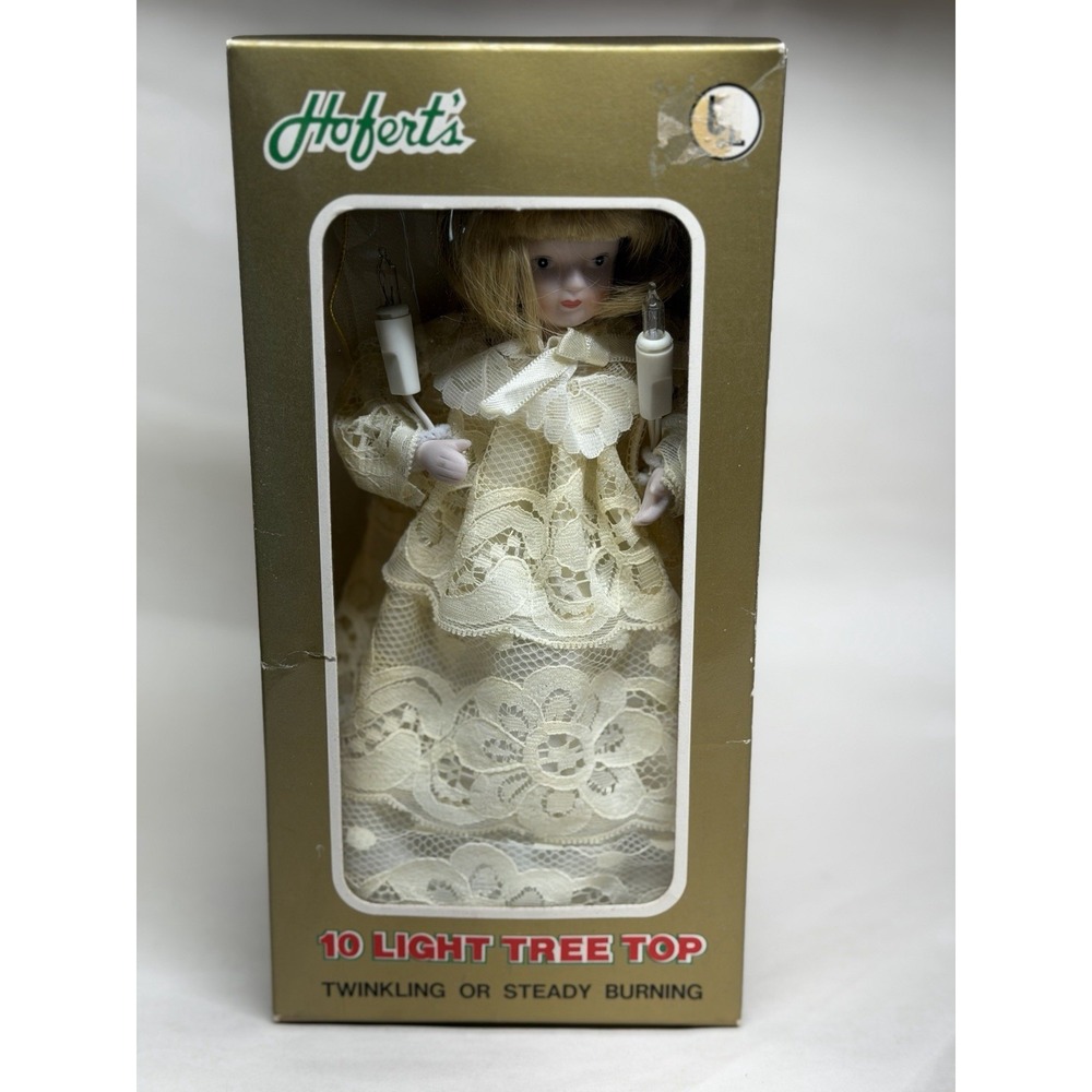 Vintage Hofert's 10-Light Porcelain Angel Christmas Tree Topper w/ Box